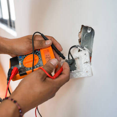 électricien qui dépanne une prise de courant 